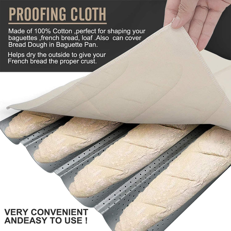 Non-stick French Baguette Bread Pan with Proofing Cloth - 15X13 Loaf Mold