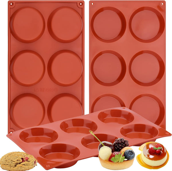 Silicone Muffin TopEgg Pan - Non-Stick Round 6 Cavities Pack of 3