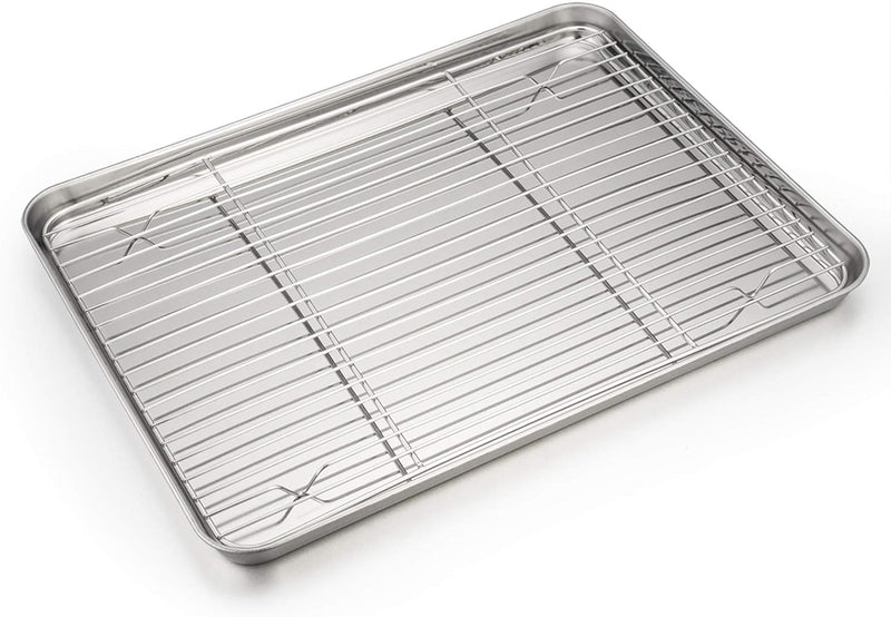 PP CHEF Baking Sheet and Rack Set - Stainless Steel 196 Cookie Sheet with Cooling Rack - Half Size - Dishwasher Safe