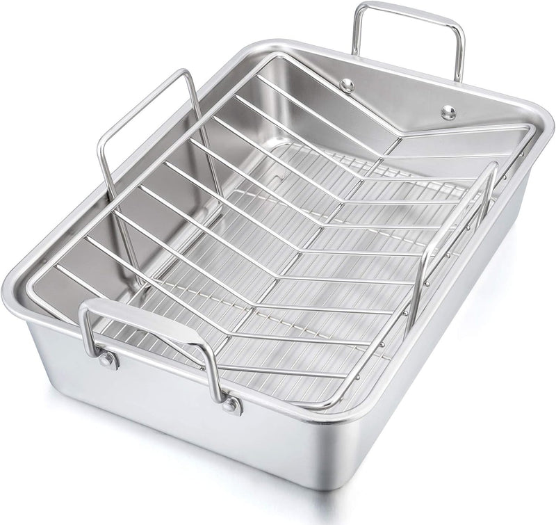 Rectangular Roasting Pan with Racks - Stainless Steel 3-Piece Set