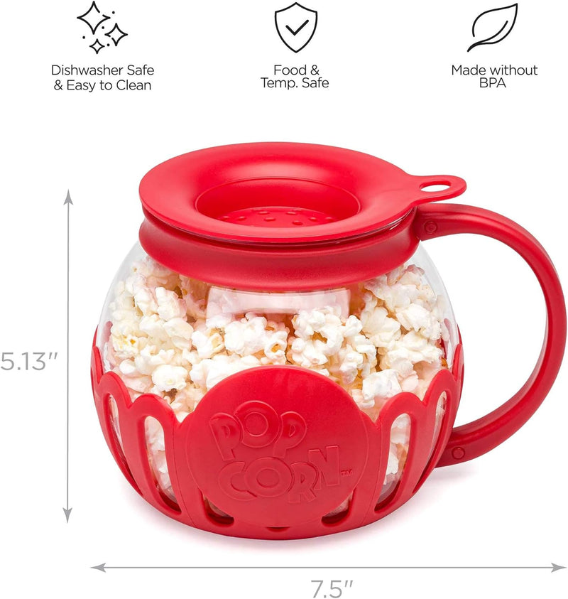 Ecolution Micro-Pop Microwave Popcorn Popper - Temperature Safe with 3-in-1 Lid BPA-Free Dishwasher Safe 15-Quart Pink