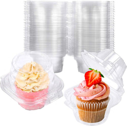 50-Pack Plastic Cupcake Containers with Stackable Deep Dome Design