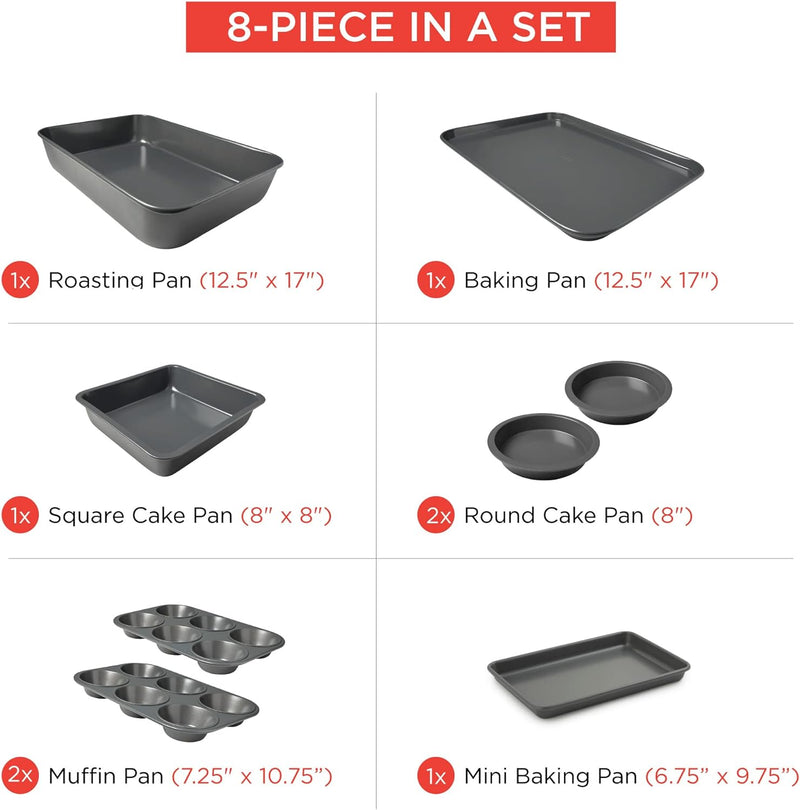 Elbee Home 8-Piece Nonstick Baking Set - Aluminized Steel - Free of PFOA and PFOS