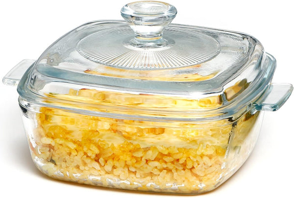 Glass Square Casserole Dish with Lid - Oven and Microwave Safe 08L