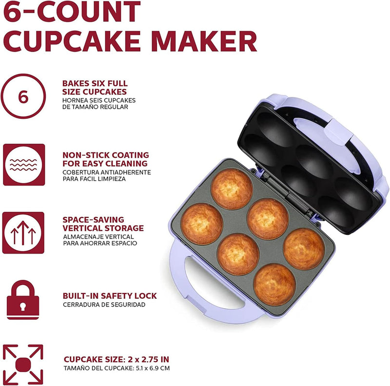 Non-Stick Cupcake Maker - Makes 6 Cupcakes Muffins and Cinnamon Buns for Birthdays and Holidays - Teal