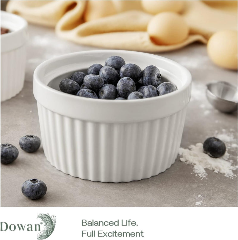 DOWAN Porcelain Ramekin Set - 4oz Baking 6 White