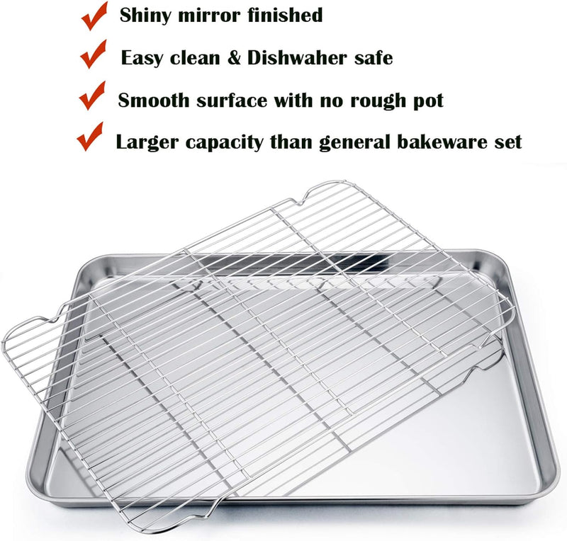 PP CHEF Baking Sheet and Rack Set - Stainless Steel 196 Cookie Sheet with Cooling Rack - Half Size - Dishwasher Safe