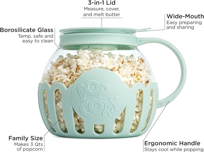 Ecolution Micro-Pop Microwave Popcorn Popper - Temperature Safe with 3-in-1 Lid BPA-Free Dishwasher Safe 15-Quart Pink