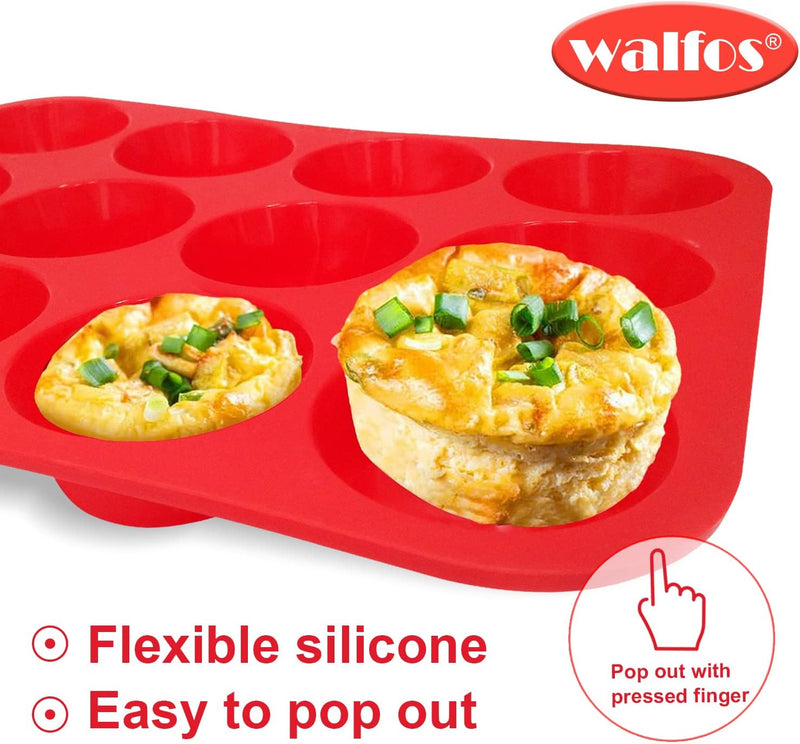 Walfos Silicone Cupcake Pan Set - 2-Piece Mini 24-Cup Muffin Baking Pan - BPA Free Dishwasher Safe - Non-Stick - Great for Muffin Cakes Fat Bombs