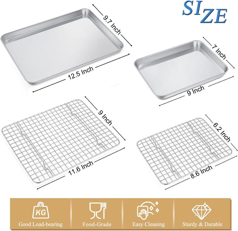 PP CHEF 8-Piece Stainless Steel Baking Sheet and Rack Set - Oven and Dishwasher Safe