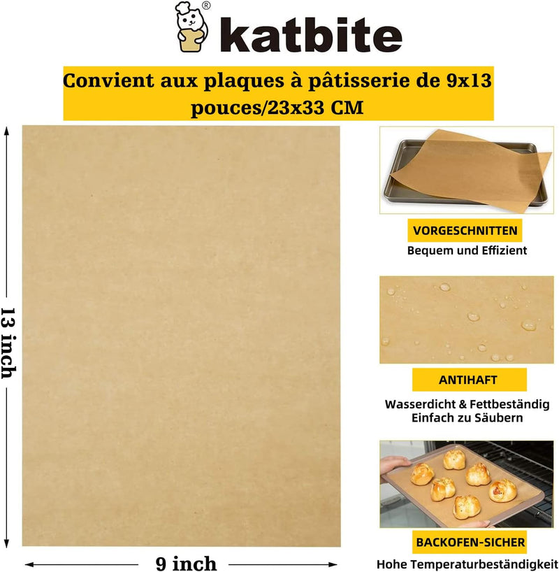 Katbite 200Pcs 12x16 In Unbleached Parchment Paper for Baking - Heavy Duty Precut Sheets for Oven Air Fryer Cookies