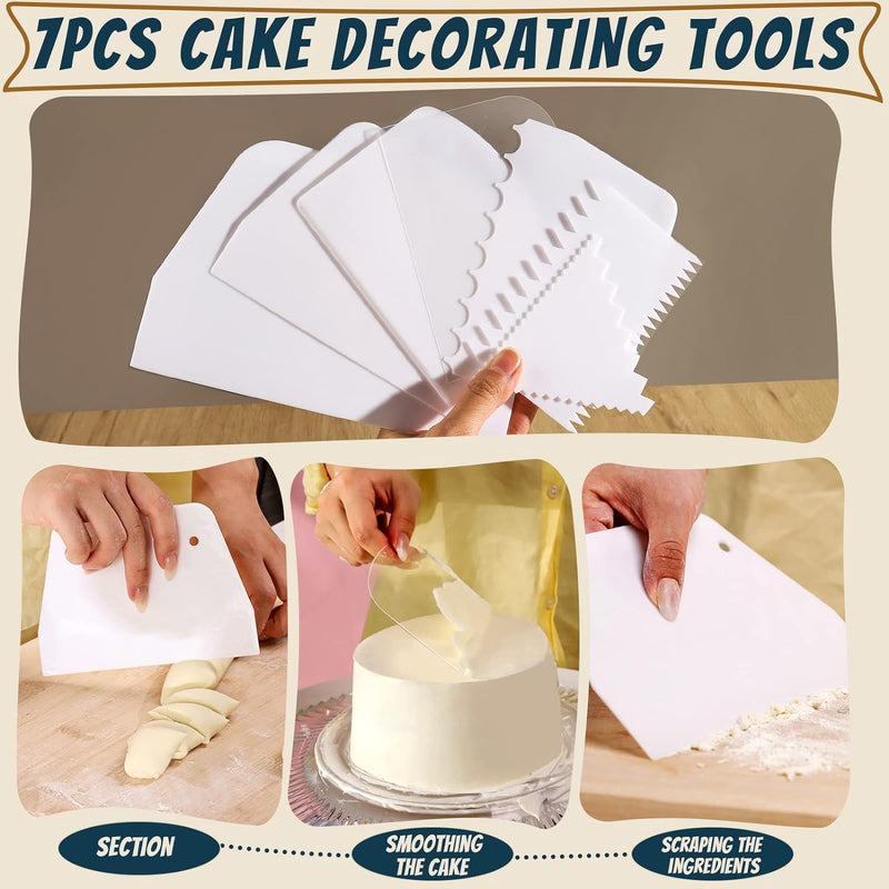 Teenitor 7-Piece Cake Scraper Set for Icing Dough and Fondant