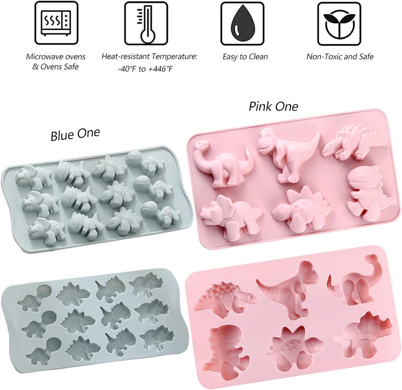 Dinosaur Silicone Candy Molds - Kid-Friendly 3D Christmas Cake Decorations 2 Pack