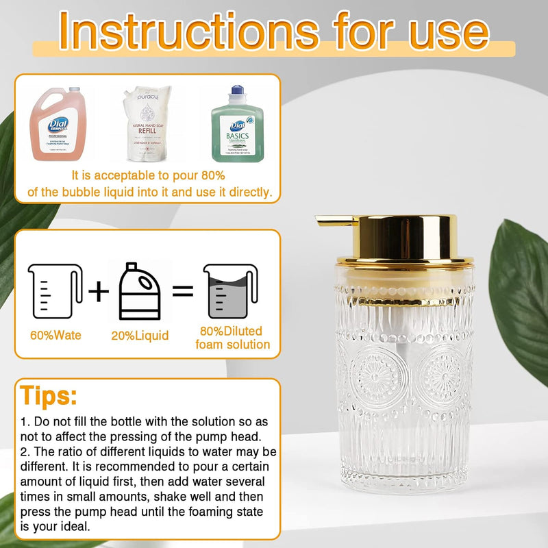 Multipurpose Glass Soap Dispenser - Gold with Easy Cleaning