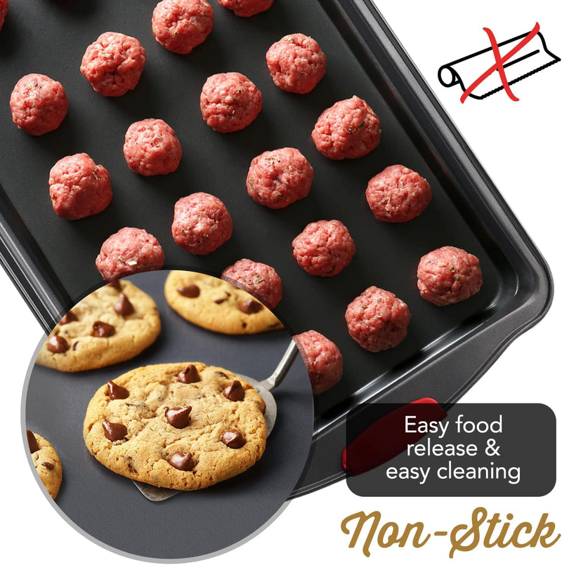 3-Piece Nonstick Baking Sheet Set with Silicone Handles - Black