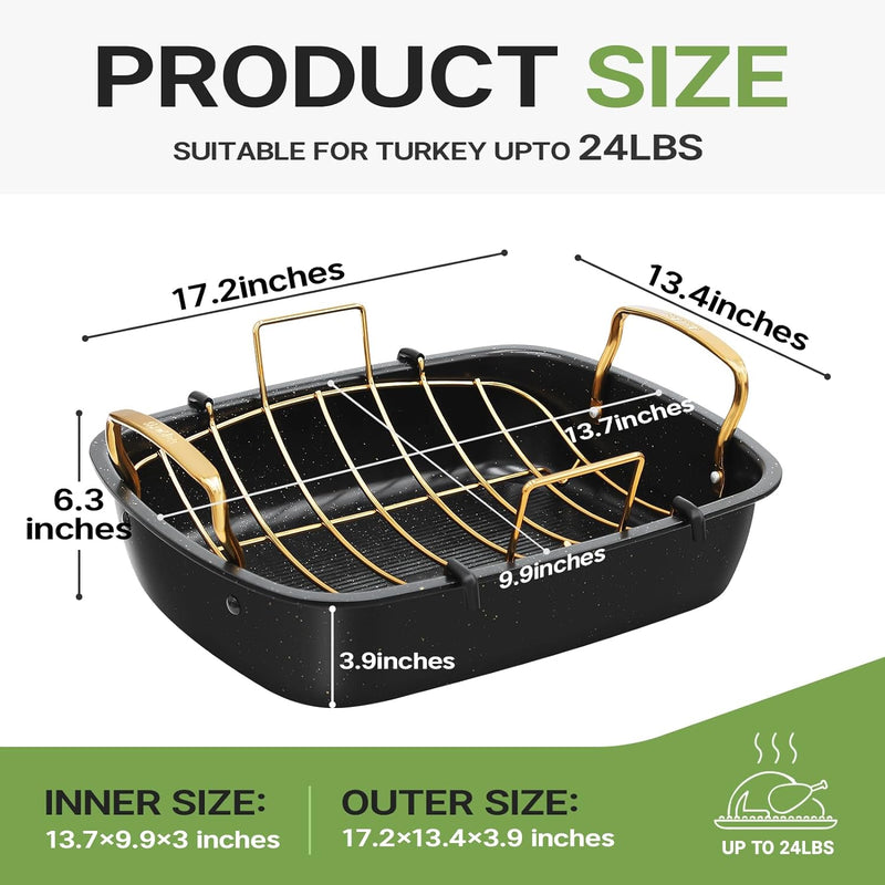 Nonstick Roasting Pan with Removable Rack - 17 x 13 Gold