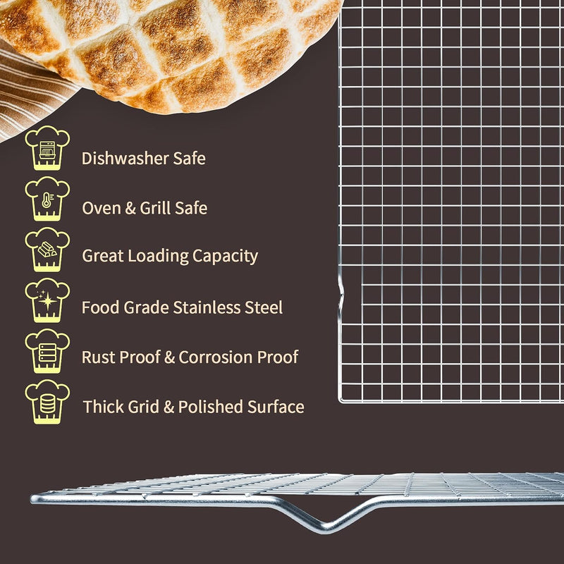 2-Pack Cooling Rack for Baking - 16x10 Inches - Oven Safe - Fits Half Sheet Pan - Silver