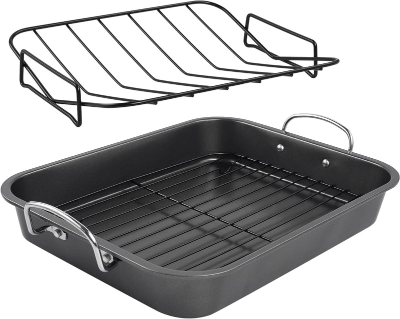 Nonstick Roasting Pan with Rack - 15x11 inch - Gray 58 QT by kitCom