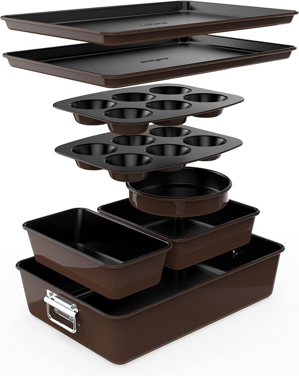 8-Piece Nonstick Stackable Bakeware Set with Oven-Safe Coating - PFOAPFOSPTFE Free