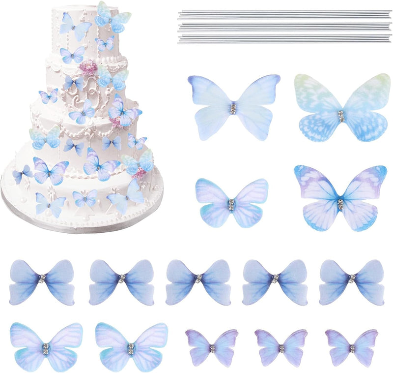 24Pcs 3D Butterfly Cake Toppers Decoration - Blue Party Decor Supplies