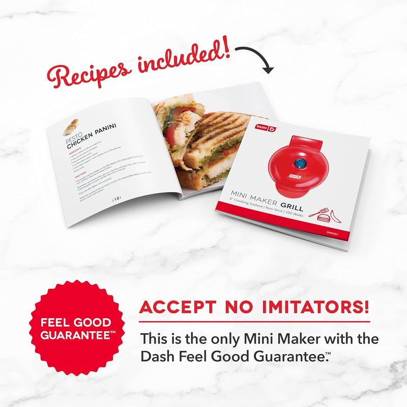 Dash Mini Grill  Panini Press - Portable Gourmet Burgers Sandwiches Chicken - Pink with Recipe Guide