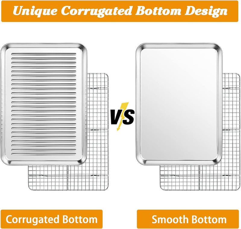 Stainless Steel Baking Sheet with Rack Set - Non Toxic  Heavy Duty - 16 x 12 x 1 Inch