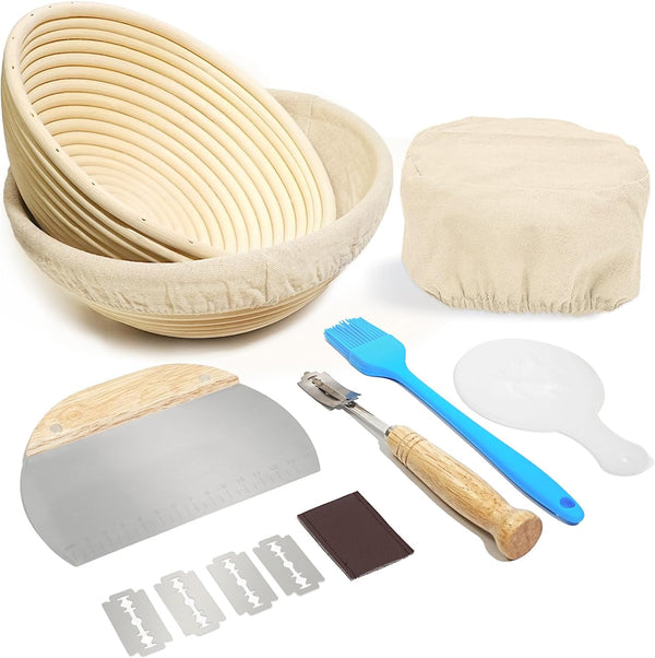 2-Piece Sourdough Bread Banneton Set with Lame - Baking Basket and Tools