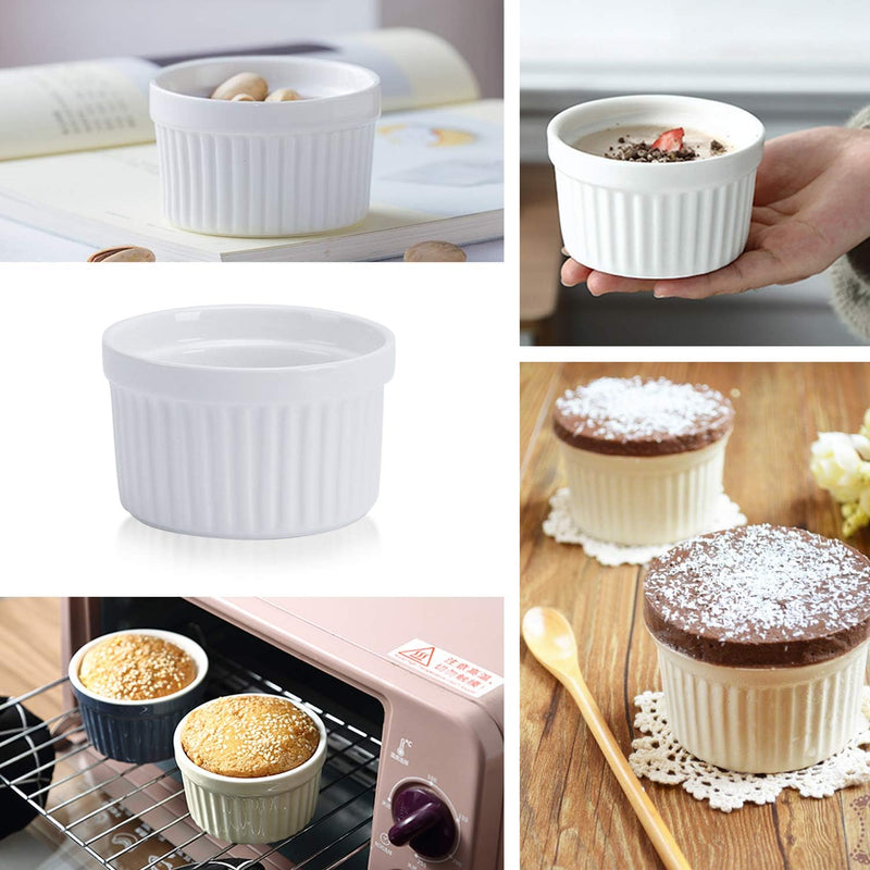 Porcelain Ramekins - Set of 8 6 oz - Oven Safe for Baking Custard Lava Cakes and Mini Desserts