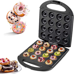 Donut Maker - 1400W Non-Stick Machine for 16 Doughnuts - Kid-Friendly for Home  Travel Use