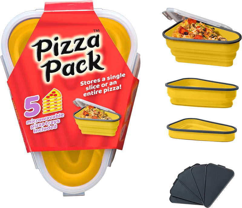 The Perfect Pizza Pack - Reusable Pizza Storage Container with 5 Microwavable Trays - BPA-Free Organizer for Space-Saving Red