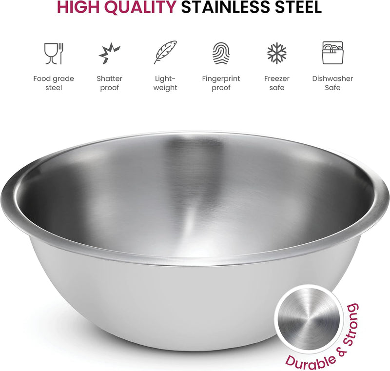 Stainless Steel Mixing Bowl Set - Space Saving Easy to Clean 5 Pieces