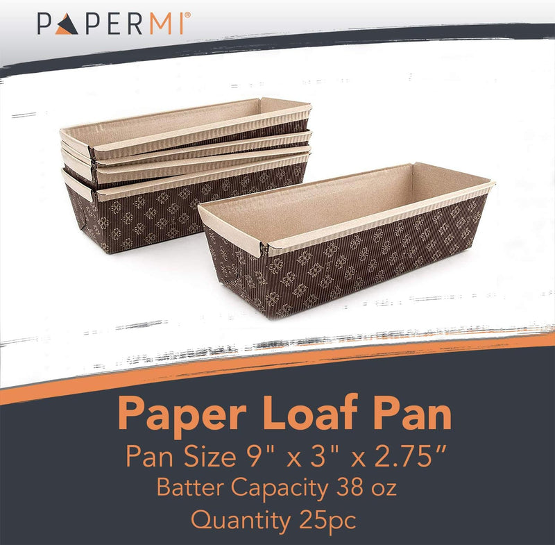 Disposable Paper Loaf Pan - 25ct 9 x 3 x 275 All-NaturalRecyclableMicrowaveFreezer Safe