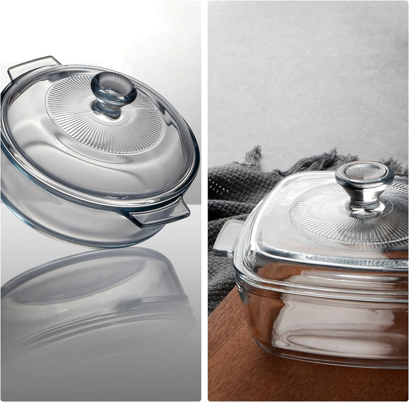 Glass Square Casserole Dish with Lid - Oven and Microwave Safe 08L