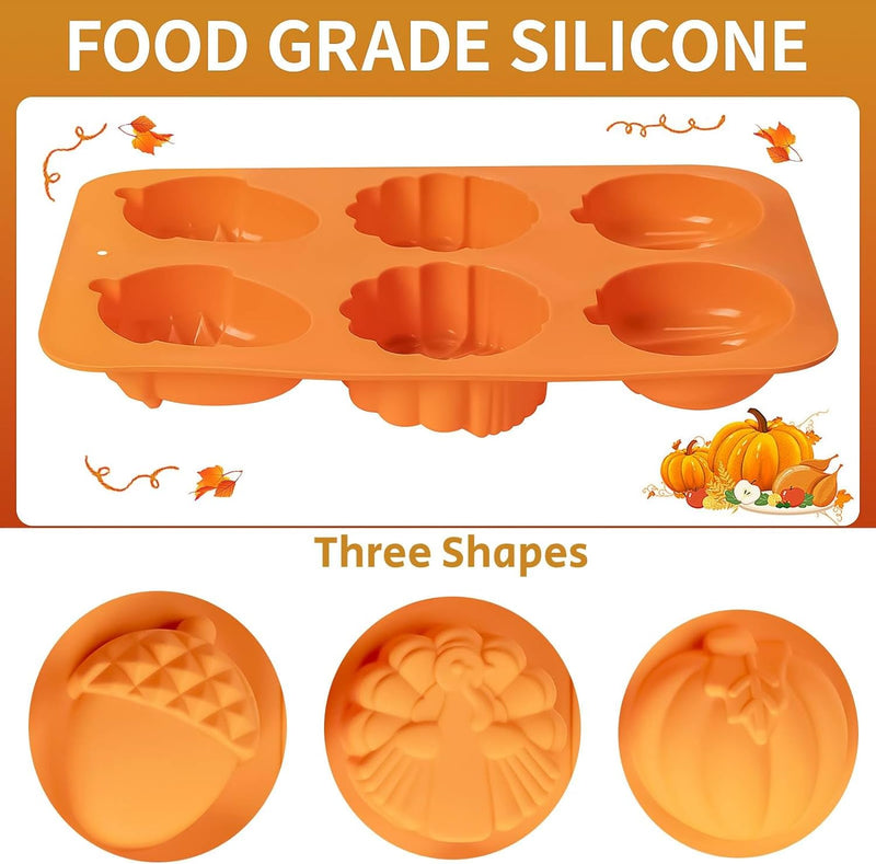 3-Pack Turkey Pumpkin Cake Molds - Silicone Baking Set for Thanksgiving  Halloween Desserts