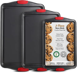 3-Piece Nonstick Baking Sheet Set with Silicone Handles - Black