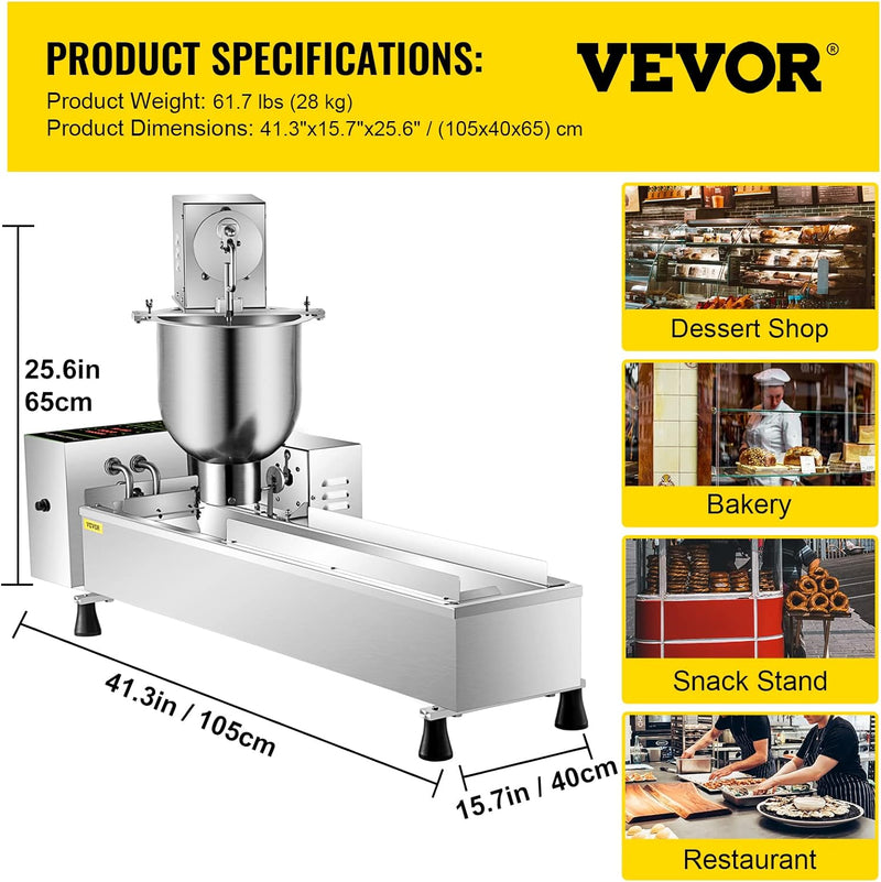 Commercial Donut Making Machine with 7L Hopper and 3 Sizes Molds 304 Stainless Steel Auto Fryer