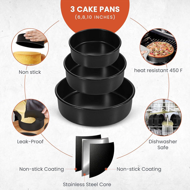 RFAQK 133PC Round Cake Pan Set with Baking and Decorating Supplies