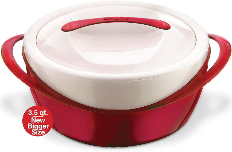 Pinnacle Large Insulated Casserole Dish with Lid - 36 qt Thermal Food WarmerCooler - Stainless Steel Container - Holiday Red