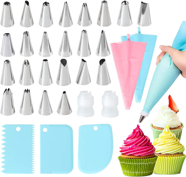 Cake Decorating Set - 31pcs Frosting Tips and Bags with Reusable Pastry Bags Piping Tips and Nozzles for Icing and Frosting