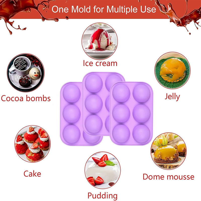 Hot Cocoa Bomb Molds - 6 Pack Silicone Semi Sphere for Chocolate Bombs Cakes Jello Mousse Purple