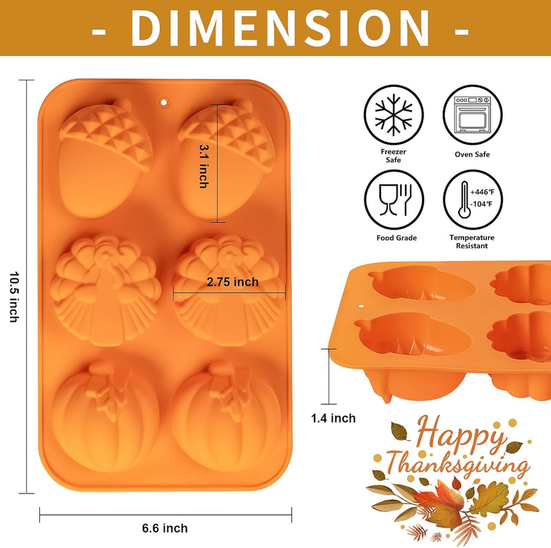 3-Pack Turkey Pumpkin Cake Molds - Silicone Baking Set for Thanksgiving  Halloween Desserts