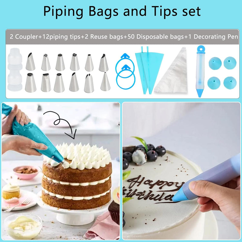Cake Decorating Set - 79-Piece Kit with Turntable Icing Tips Spatulas Scraper Piping Bags Coupler and Decorating Pen