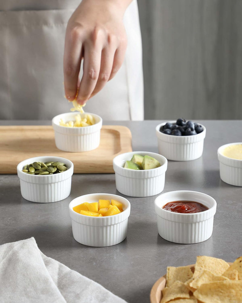 MALACASA 2 oz Creme Brulee Ramekins - Set of 12 Ceramic White Dipping Bowls Dishwasher Safe