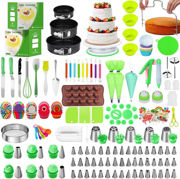 Cake Decorating Kit - 498 Pcs Supplies with 3 Springform Pans Icing Piping Nozzles Turntable