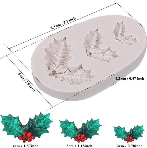 Christmas Holly Leaves Silicone Mold - 4 Piece Set for Baking and Decorating