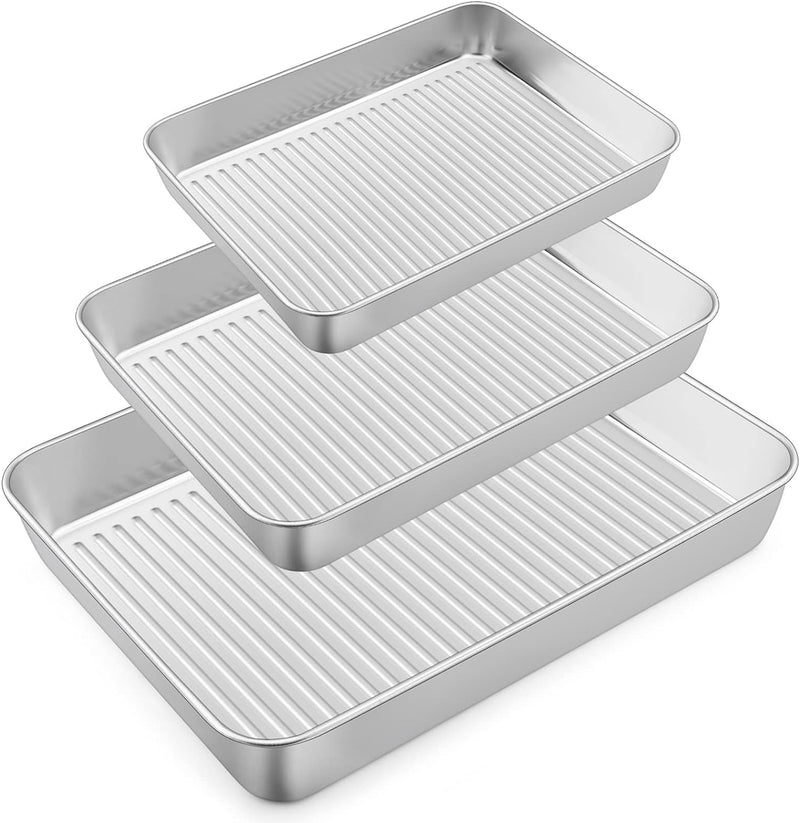 Stainless Steel Baking Pans Set of 3 - Non-toxic and Dishwasher Safe