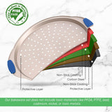 NutriChef Non-Stick Pizza Tray - with Silicone Handle, Round Steel Non-stick Pan with Perforated Holes, Premium Bakeware, Pizza Tray with Silicone and Oversized Handle, Dishwasher Safe - NCBPIZ6