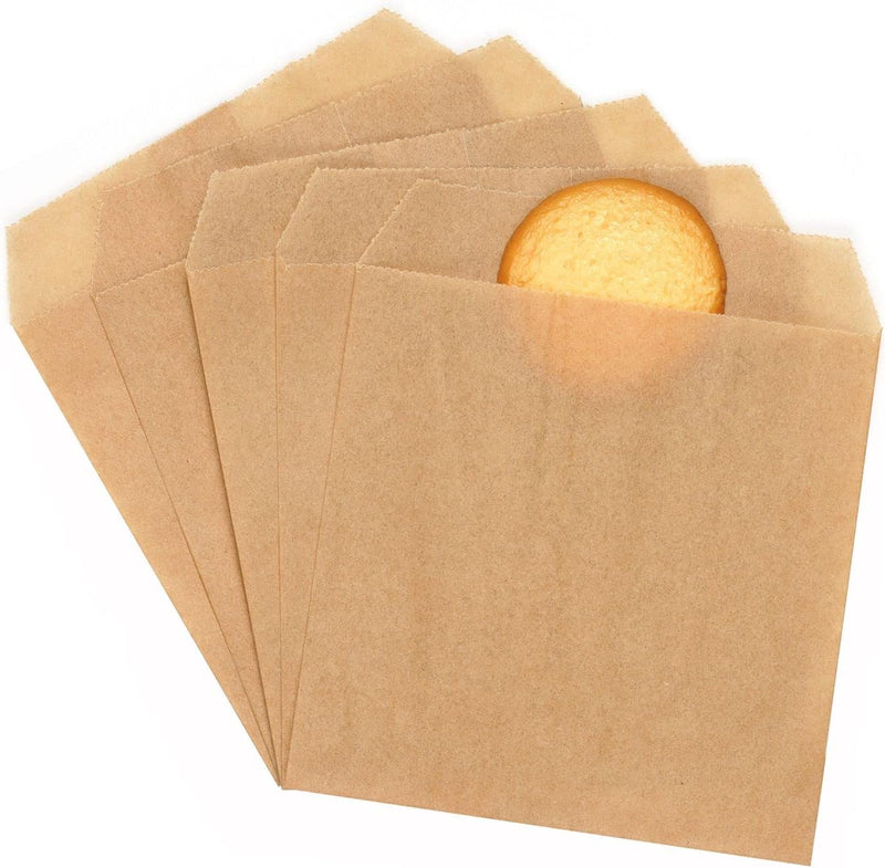 Quotidian Flat Glassine Waxed Paper Treat Bags - 100 Pack 4x6 for Bakery or Party Favors