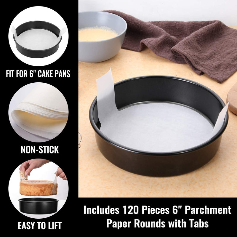 HIWARE 8-Inch Round Cake Pan Set with Nonstick Coating and 90-Piece Parchment Paper 3 Pack