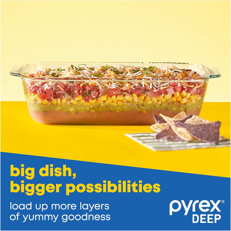 Pyrex Deep Glass Casserole Baking Dish with Lid - Oven Freezer Microwave Safe